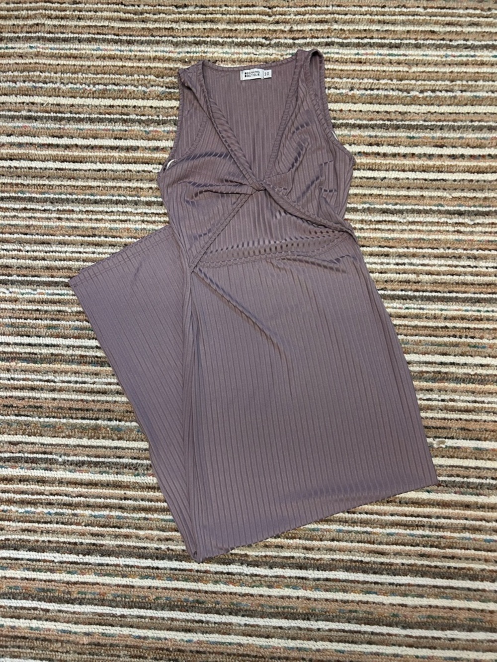Beginning Boutique Ribbed Front-Knot Midi Dress - Dusty Mauve